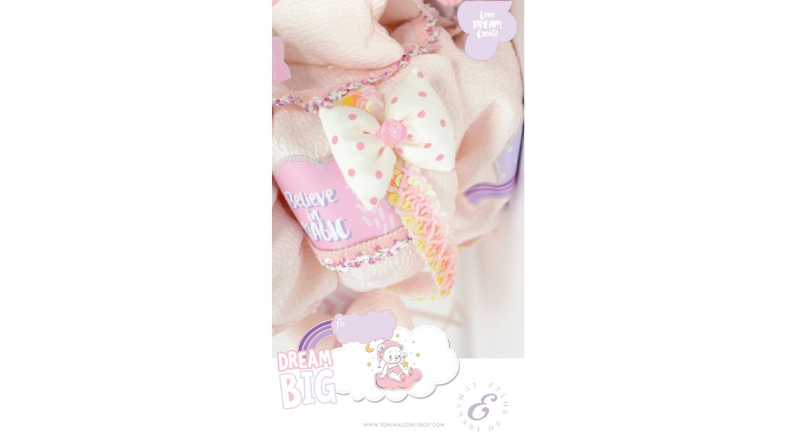 Lumanare botez pentru fetite cu ursuleti roz si norisori pufosi, 65x4 cm, Dream big little girl  2